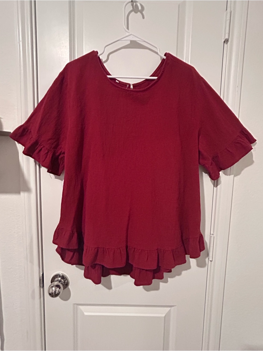 Women’s Ruffled Short-Sleeve Top - Deep Red